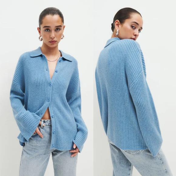 Reformation Sweaters - Reformation Fantino Cashmere Collared Cardigan Parisian Blue